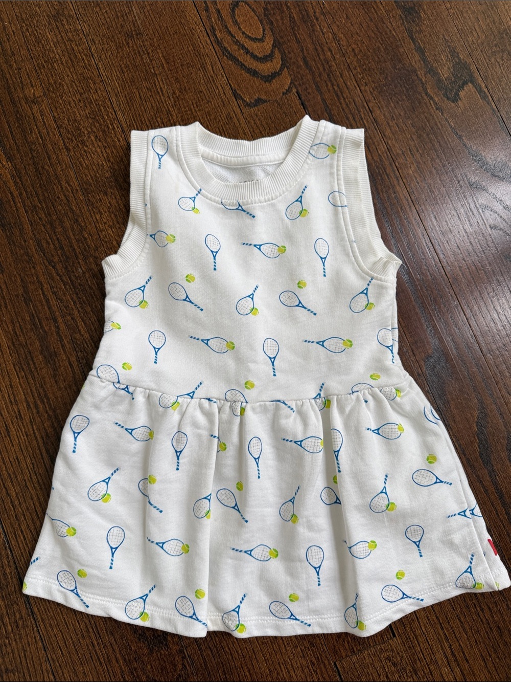 White Tennis Print Sleeveless Kids Dress